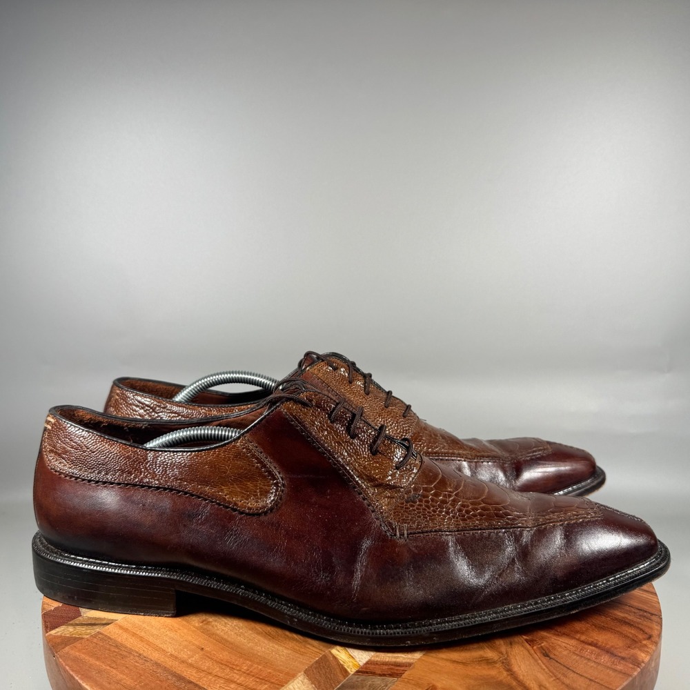 Belvedere Mens Brown Genuine Ostrich Leg Leather Hand Made Oxfords Size 13